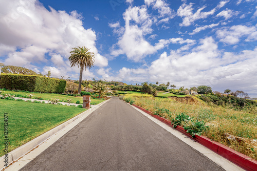 Streets and Roads throughout Palos Verdes Estates in Southern California on a beautiful sunny day 
