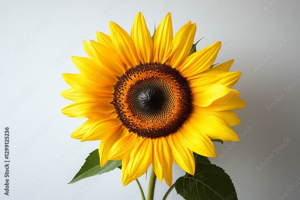 Fototapeta premium Single Blooming Sunflower on White