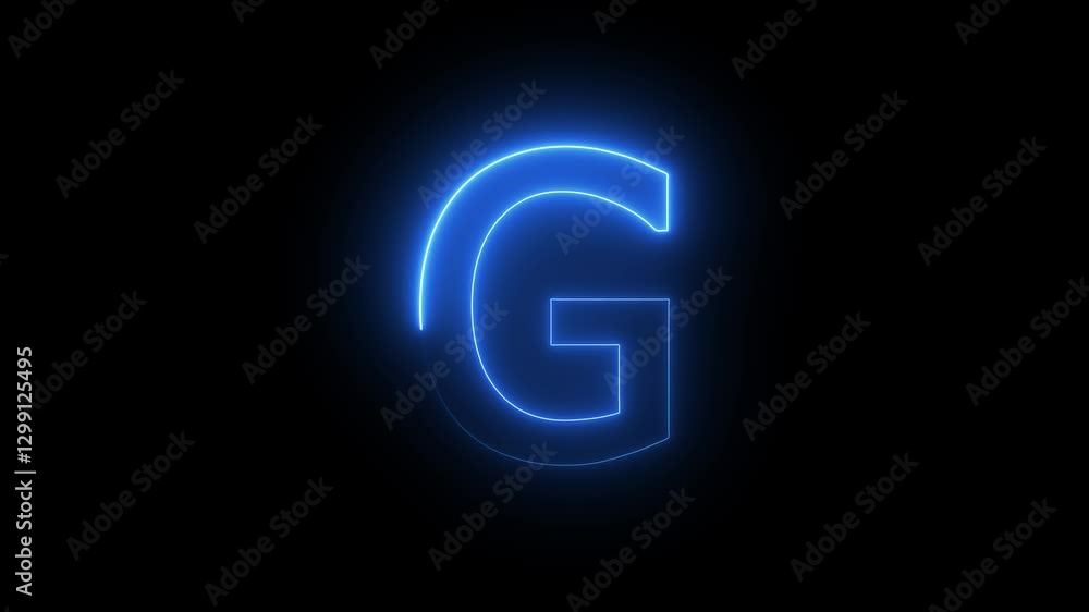 G text animation by cyan color neon on black background. G text animation by cyan color neon on black background.