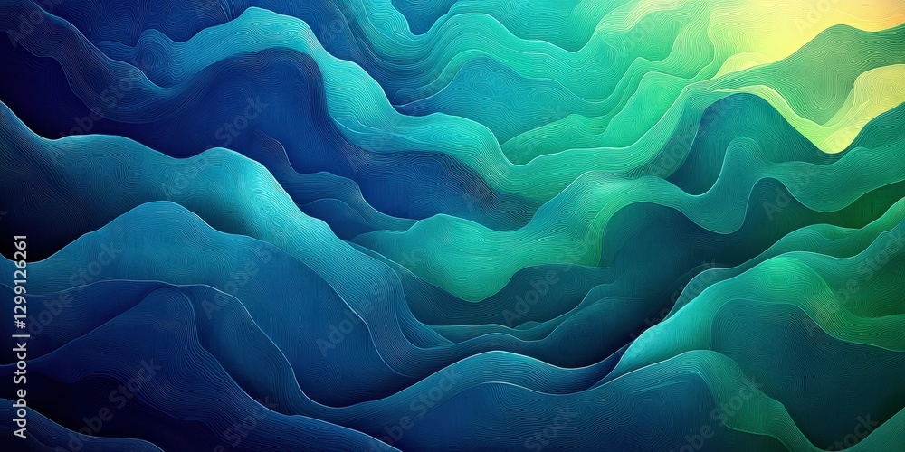 Obraz premium Vibrant Abstract Fluid Artwork: ColorfulBlue and Green Waves in Modern Digital Design
