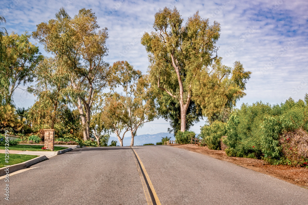 Streets and Roads throughout Palos Verdes Estates in Southern California on a beautiful sunny day