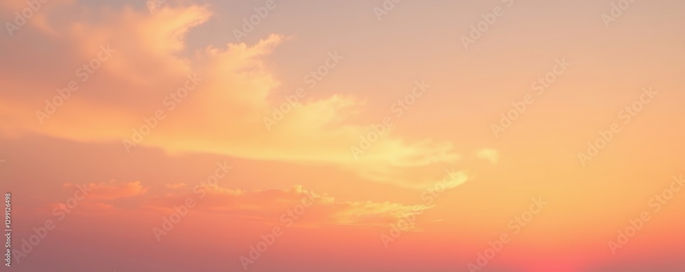 Fototapeta premium wispy clouds are streaked across the pale orange colored morning sky, pale, light, orange