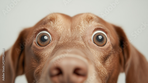 Wallpaper Mural Dog's Wide-Eyed Expression: A close-up capturing the surprise and curiosity of a brown dog with its eyes wide open, set against a neutral backdrop. Torontodigital.ca