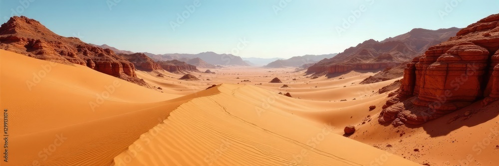 Naklejka premium Desert track meanders through deep sandy valleys, valley, winding