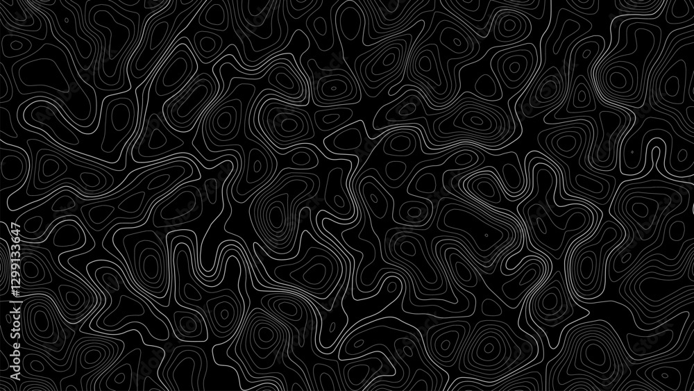 Abstract black and white topographic map background. Geographic pattern or landscape texture. Mountain terrain or path. Vector illustration. Abstract black and white topographic map background. Geographic pattern or landscape texture. Mountain terrain or path. Vector illustration.