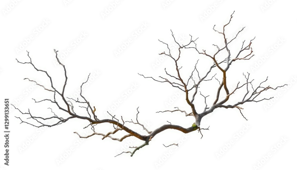 Fototapeta premium Bare, gnarled branches isolated against a pure white backdrop, image, spring