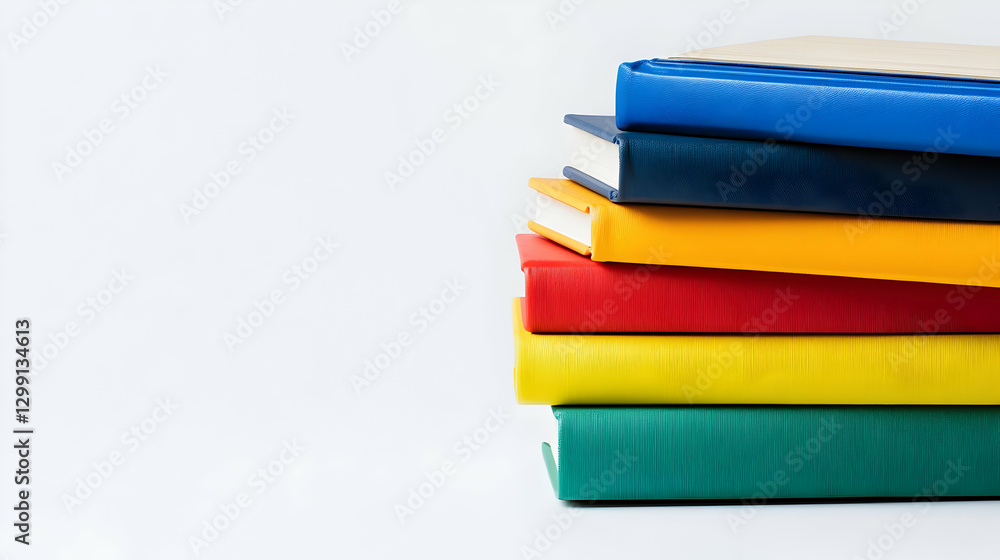Stack Of Colorful Books On White Background Top View With Copy Space Stack Of Colorful Books On White Background Top View With Copy Space