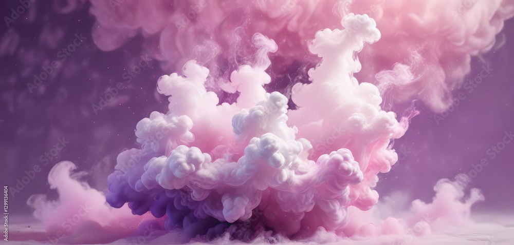 Fototapeta premium Whimsical white, pink and purple smoke blending in a dreamy way, delicate swirls, creative design