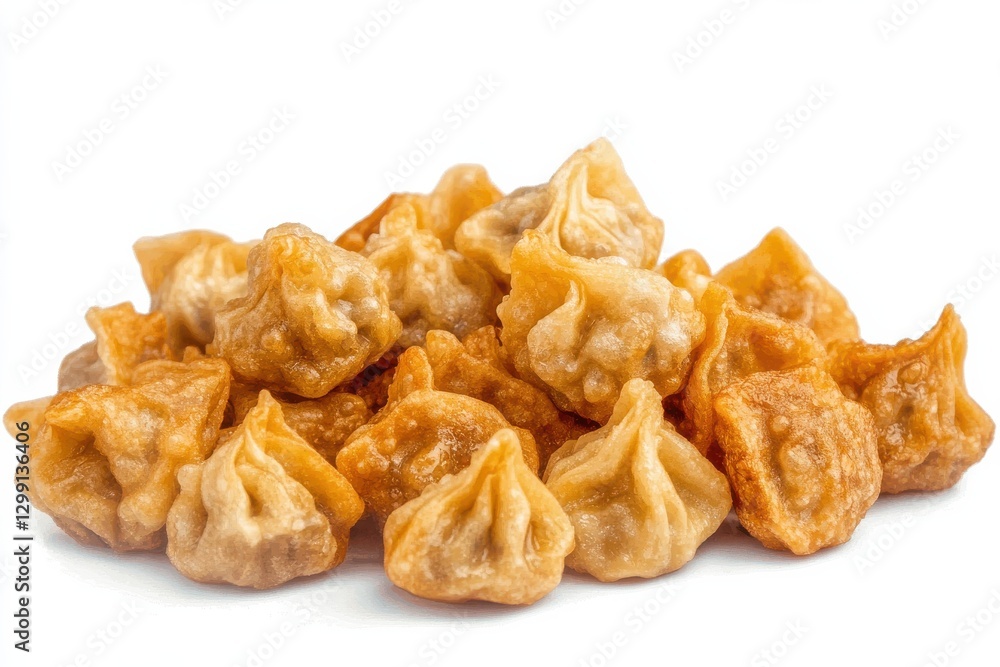 Dumplings Golden fried dumplings piled together on a white background, showcasing a crispy texture. Dumplings Golden fried dumplings piled together on a white background, showcasing a crispy texture.