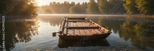 Wallpaper Mural Wooden raft floating on the Isar River in Munich's calm morning light, peaceful morning, isar river, gentle stream Torontodigital.ca