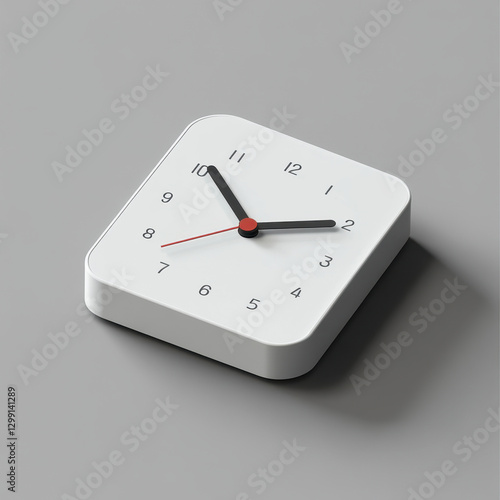 Modern white clock showing time on gray background photo