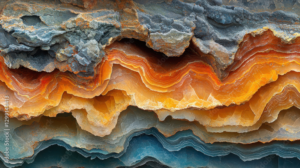 Obraz premium Exploring a geological cross-section showcasing lithium, coal, and phosphate rocks in vivid textures and colors beneath the Earth's surface