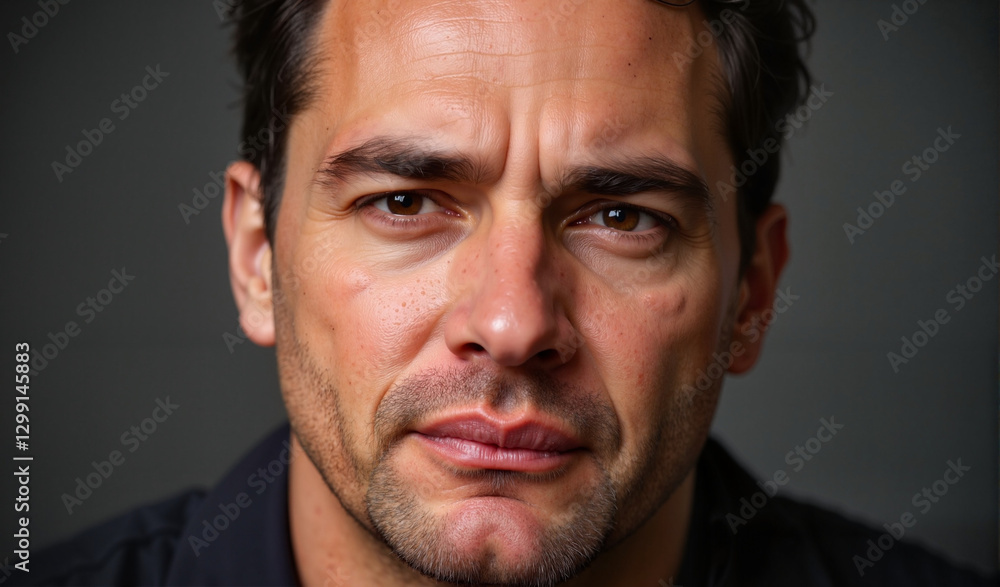 Serious man expressing deep thought against a dark background Serious man expressing deep thought against a dark background