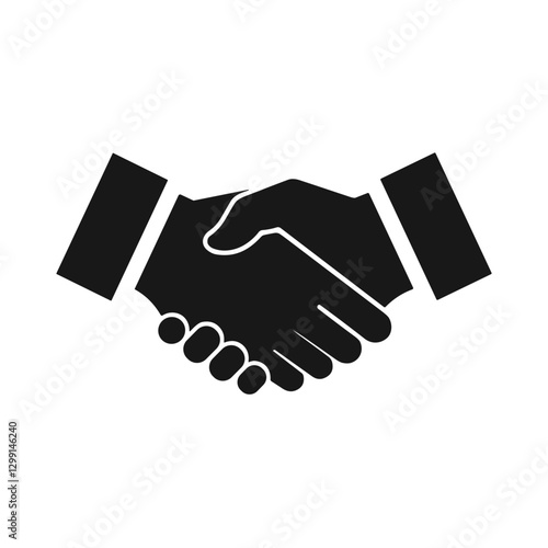 Handshake agreement icon in black and white.