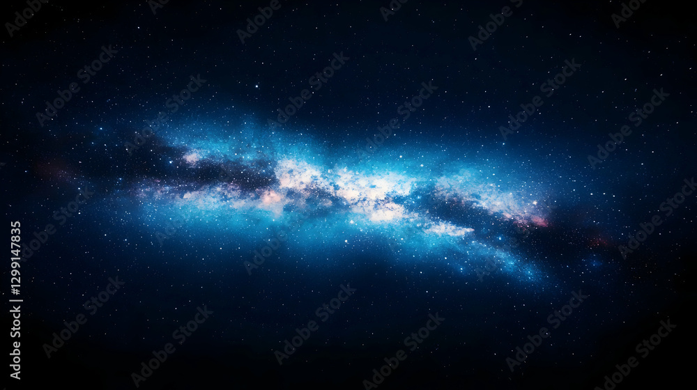 Fototapeta premium Abstract Illustration of a Blue and White Galaxy Nebula with Numerous Bright Stars in a Dark Night Sky