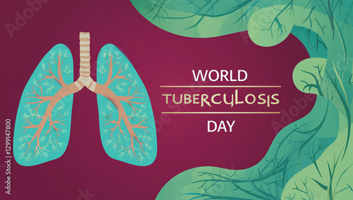 Wallpaper Mural the silhouette of turquoise-colored lungs. burgundy background. The inscription: World Tuberculosis Day. floral patterns Torontodigital.ca