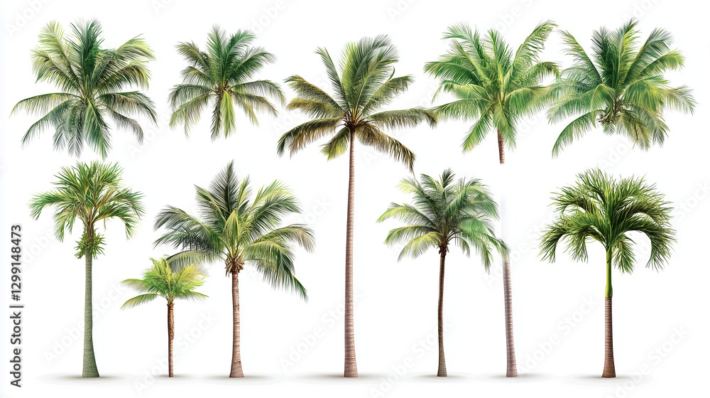 Obraz premium set of different palm trees on white background