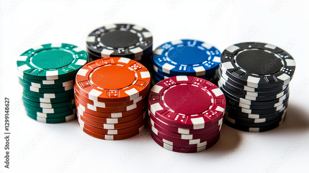 set of casino chips on white background set of casino chips on white background