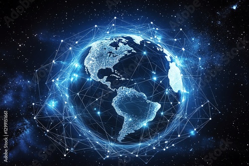 A sleek digital representation of a global business network