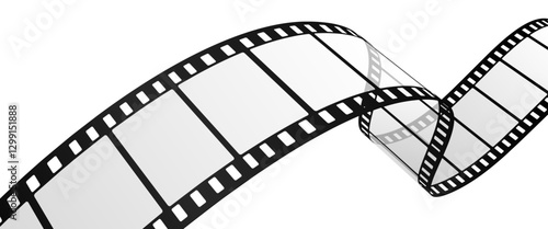Realistic Wavy Film Strip Frame Isolated on White Background, Blank Curved Movie Reel Border for Video Editing, Retro Cinematic Design Element for Film Industry, Photography, and Multimedia