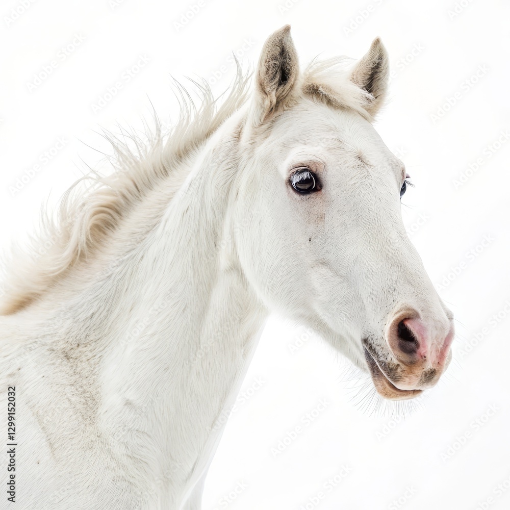 Obraz premium White Horse Portrait Close-Up Composition, Soft Lighting, Gentle Expression, Equine Photography Horse, White Horse