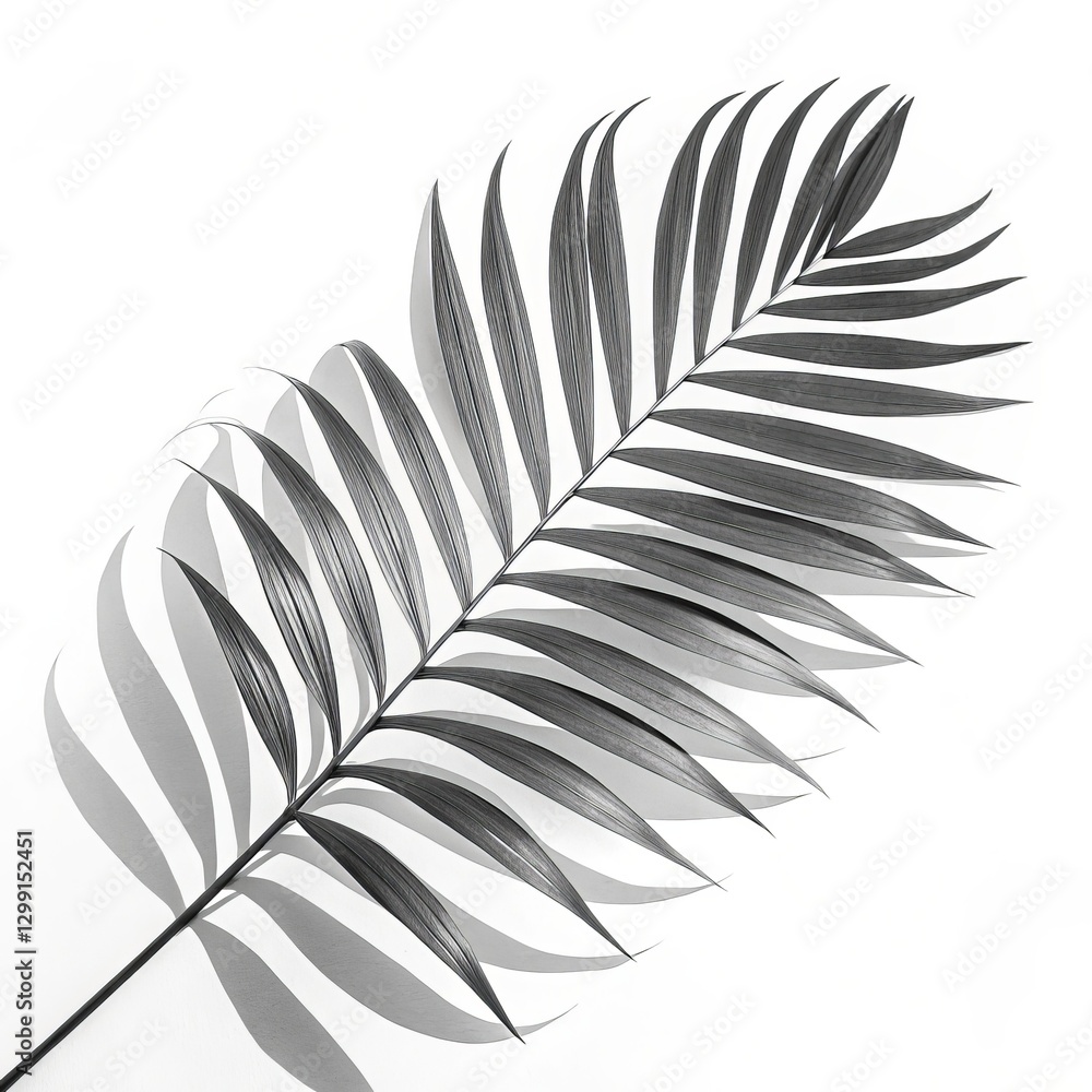Fototapeta premium Monochrome Palm Leaf Composition Shadow and Light, Minimalist Design, Tropical Foliage Palm leaf, shadow photography