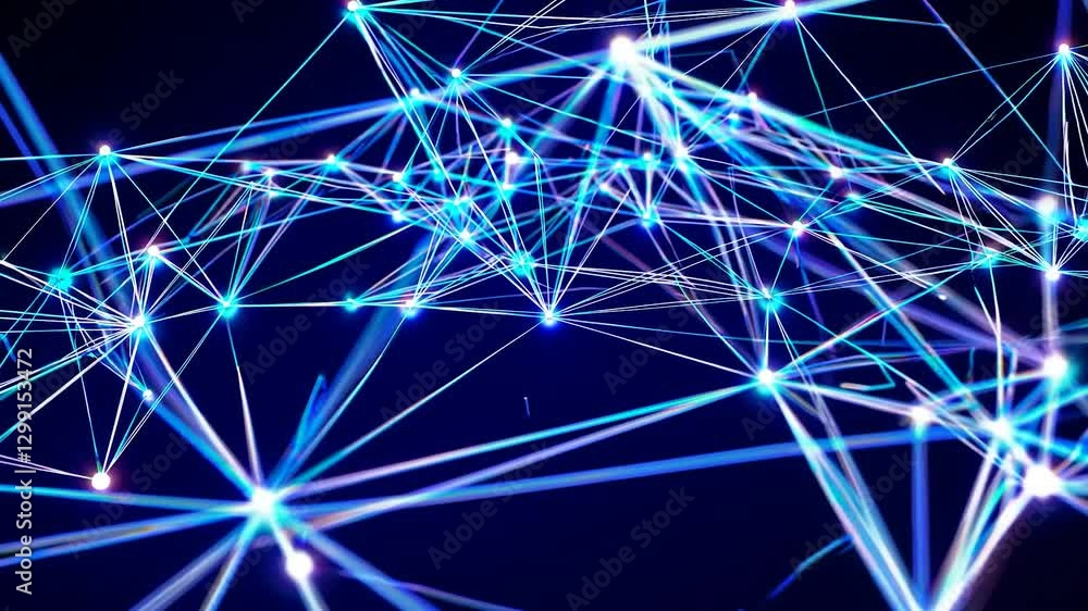 Glowing lines and dots forming a plexus illustrate technological connections and data transfer on a dark background, perfect for visualizing digital innovation