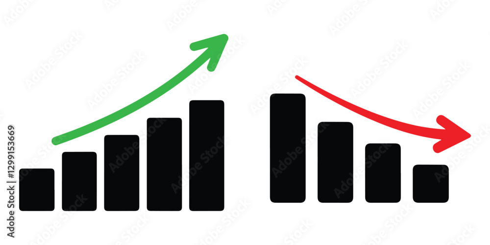 Business up and down graph icon set vector on white background Business up and down graph icon set vector on white background
