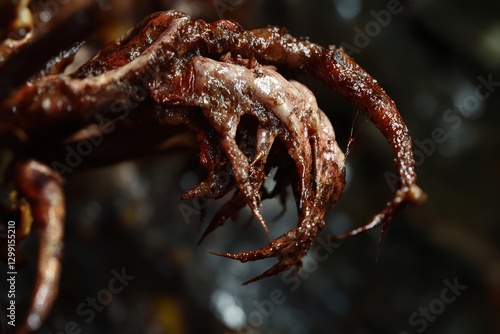 In an archaeological dig, a mangled appendage surfaces, showing signs of significant injury and timeworn decay.