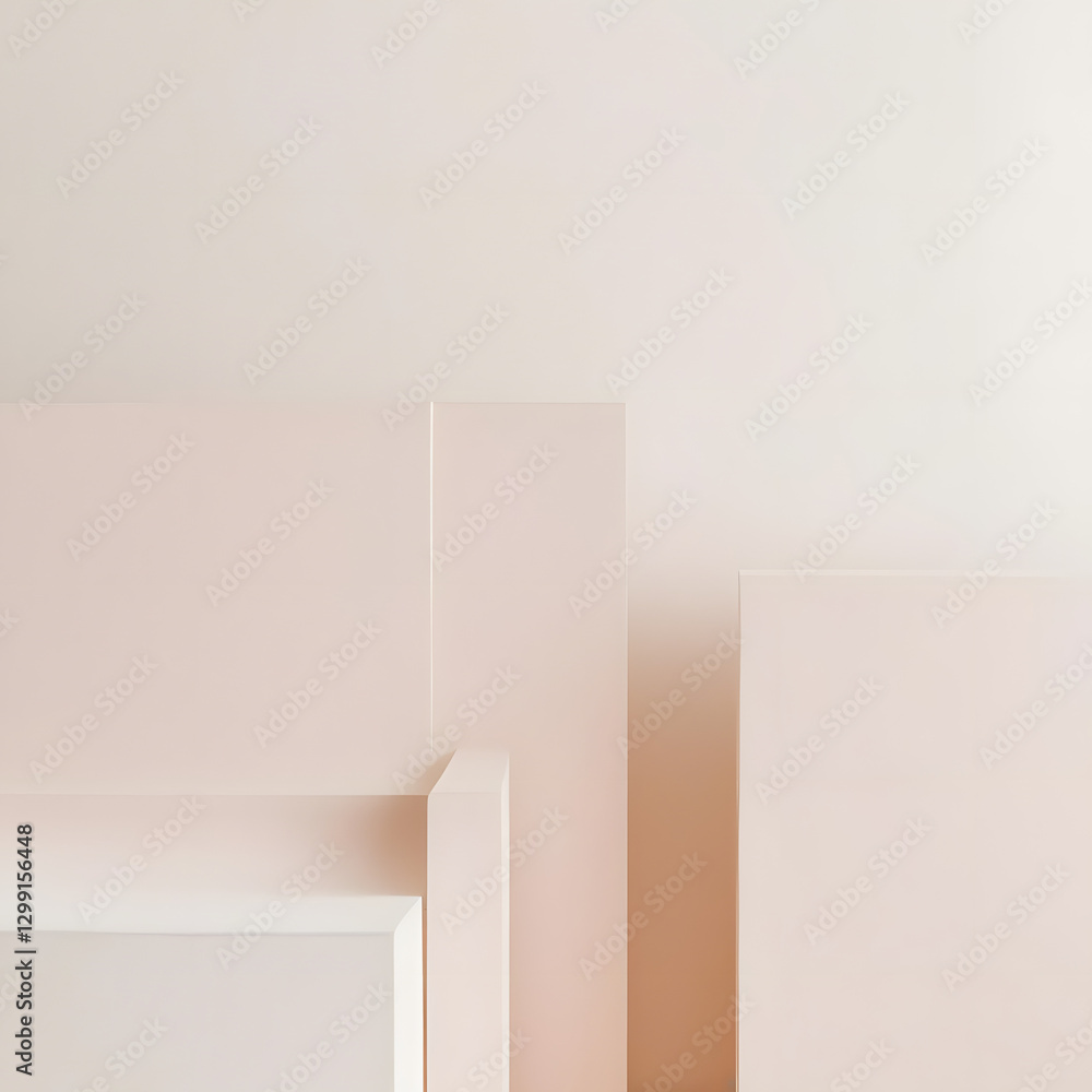 Fototapeta premium Muted pastel geometric shapes grace the walls and furniture of a minimalist interior, contributing to a serene and calming ambiance that invites relaxation
