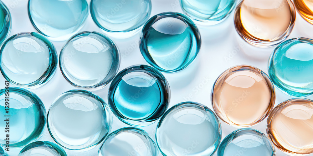 Transparent Glass Spheres with Blue and Amber Tones Transparent Glass Spheres with Blue and Amber Tones