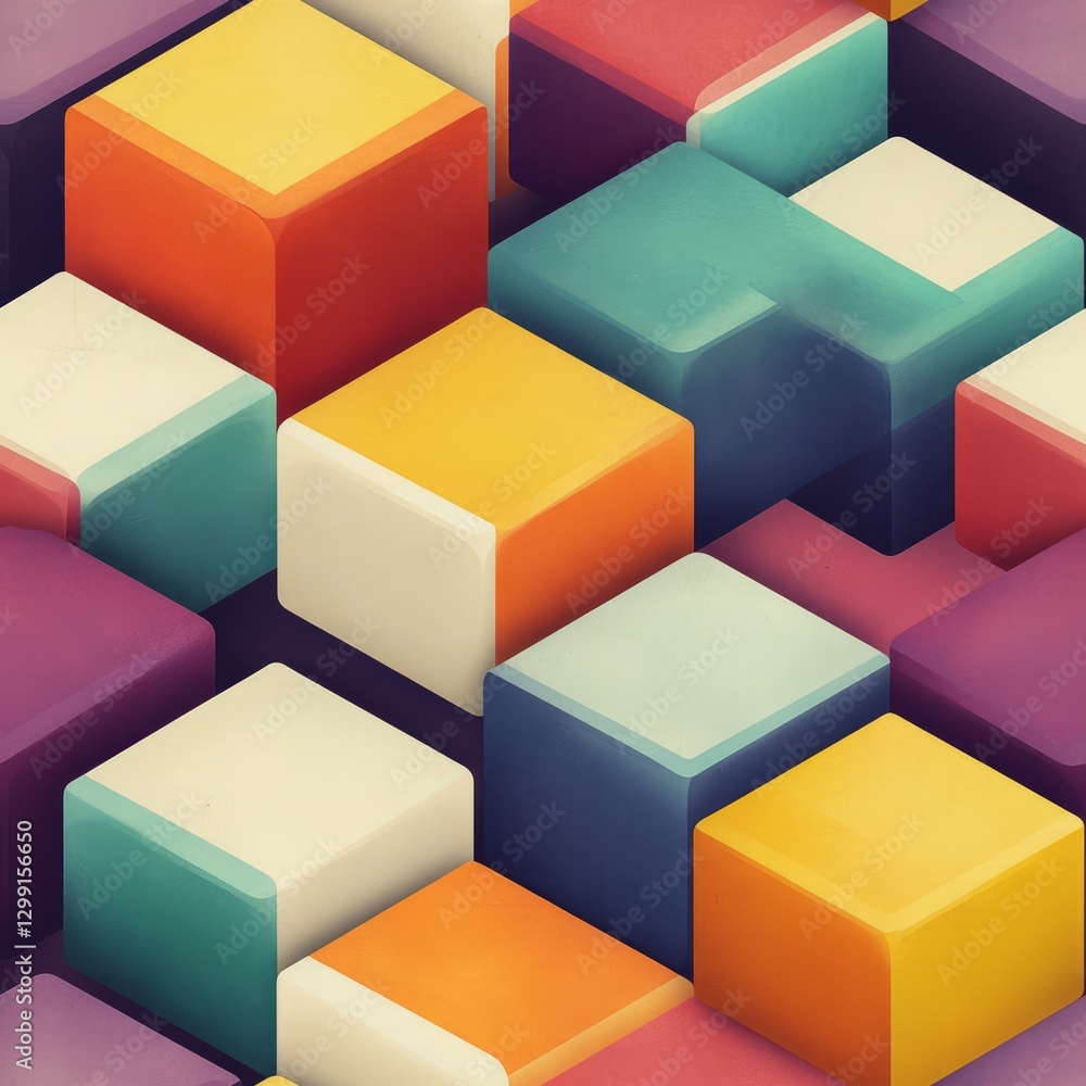 Obraz premium Seamless Pattern - Arrangement of colorful square blocks in a geometric composition.