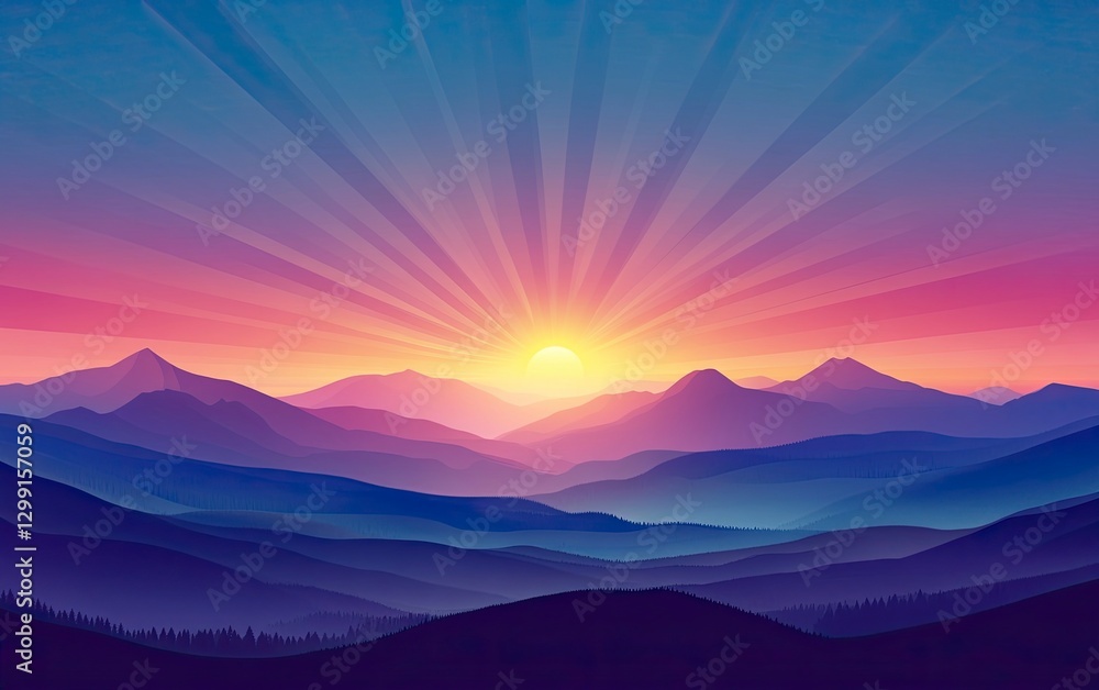 Beautiful sunrise with a beautiful sky background and blurred rays of light. A blue and purple sunset sky with a colorful gradient of the sun's rays in an abstract style. Beautiful sunrise with a beautiful sky background and blurred rays of light. A blue and purple sunset sky with a colorful gradient of the sun's rays in an abstract style.