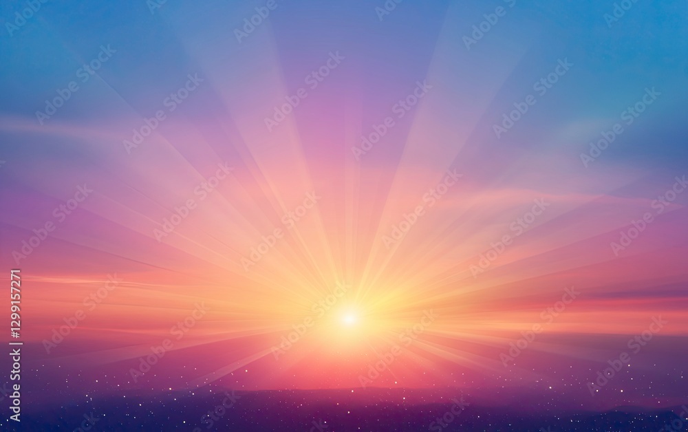 Obraz premium Beautiful sunrise with a beautiful sky background and blurred rays of light. A blue and purple sunset sky with a colorful gradient of the sun's rays in an abstract style.