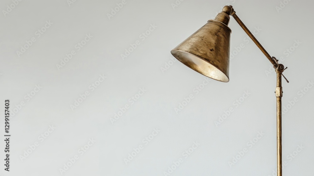 Antique brass floor lamp against a light wall Antique brass floor lamp against a light wall