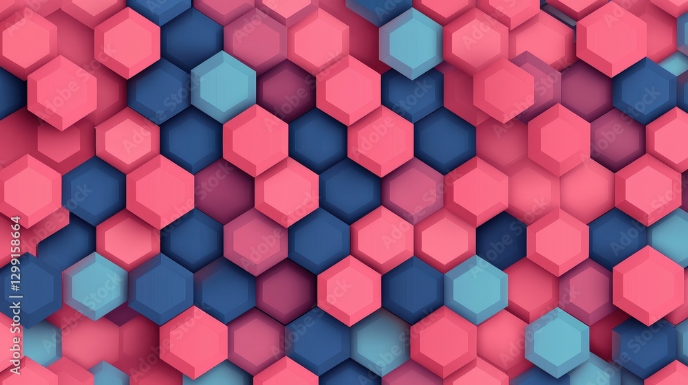 Colorful Hexagonal Pattern with Red, Blue, and Teal Shapes Colorful Hexagonal Pattern with Red, Blue, and Teal Shapes