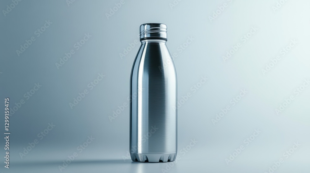 Sleek Stainless Steel Water Bottle on Light Gray Background Sleek Stainless Steel Water Bottle on Light Gray Background