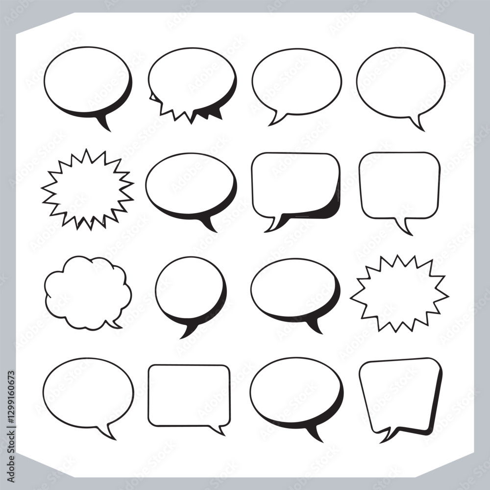 Fototapeta premium Hand Drawn Speech Bubble Doodle Pack Various Outlined Shapes