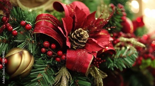 Festive red and gold Christmas tree ornaments