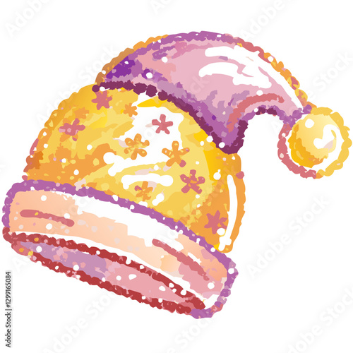 Colorful Winter Holiday Hat Vector with Star Patterns and Pom Pom Design