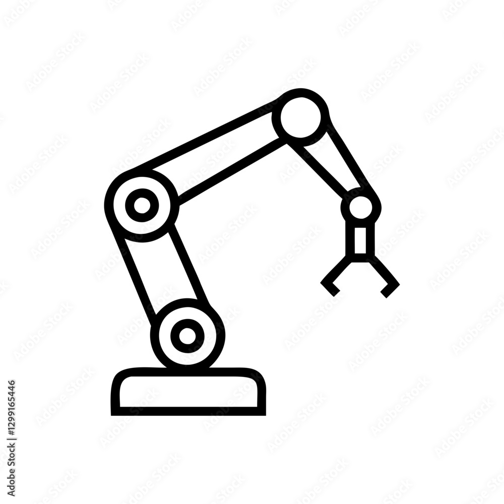 Flat robotic arm line icon, automation and industrial technology Flat robotic arm line icon, automation and industrial technology