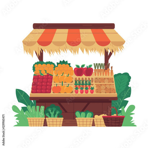 Colorful Farmers Market Produce Stand with Fruits and Vegetables Displayed