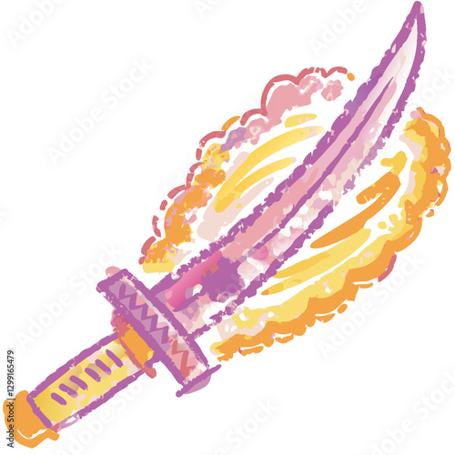 Flaming Sword Vector Art with Vibrant Colors and Dynamic Design for Fantasy Themes