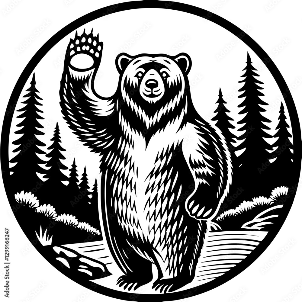 Majestic Bear Waving in Forest Wildlife Vector Illustration Majestic Bear Waving in Forest Wildlife Vector Illustration