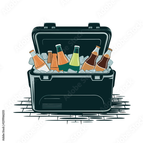 Cooler Filled with Assorted Beverage Bottles on Ice Vector Illustration