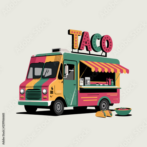 Vibrant Taco Food Truck Vector Illustration for Street Food Enthusiasts and Festival Promotions