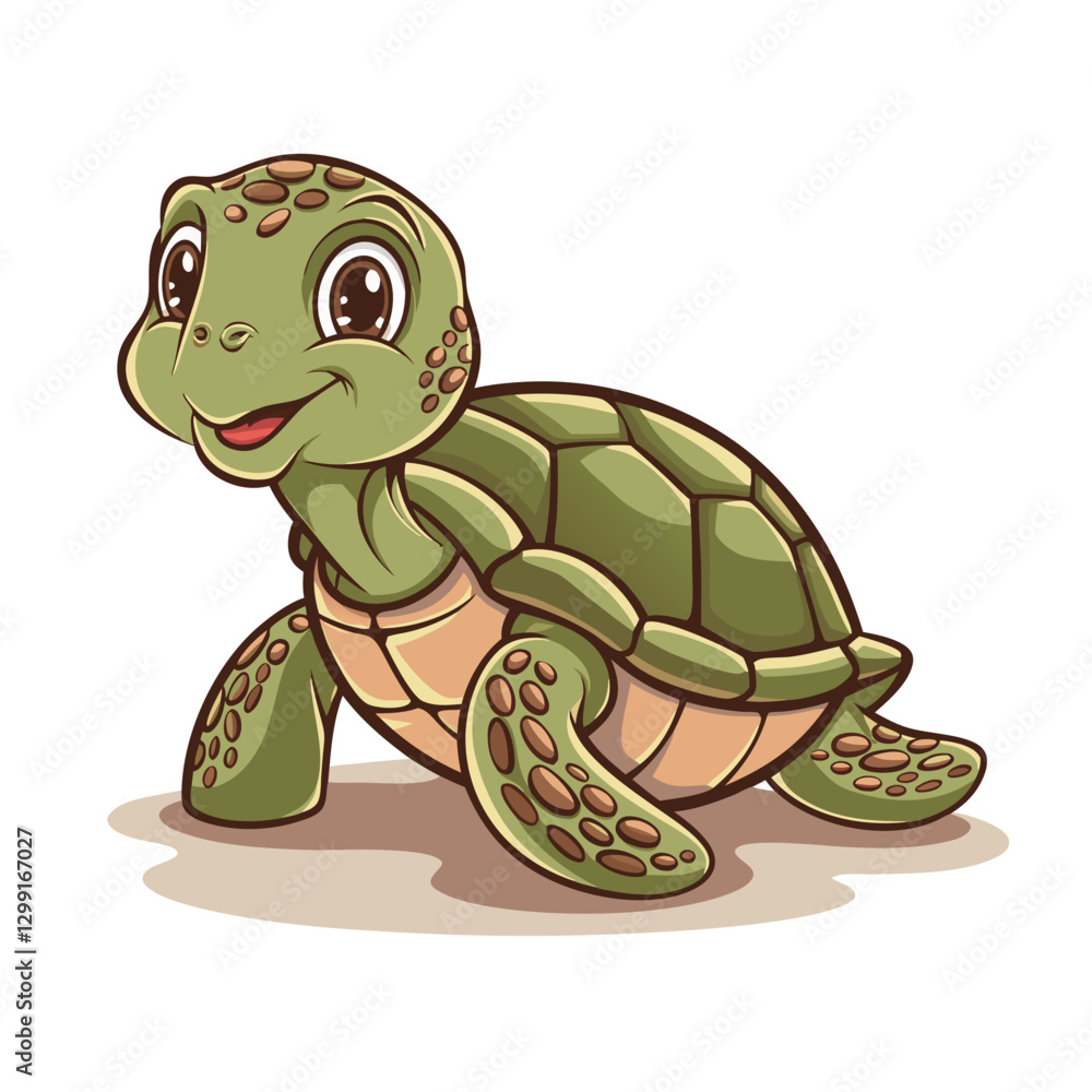 Fototapeta premium Adorable Smiling Turtle Vector Illustration for Children's Books and Merchandise