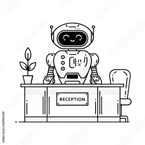 Cute Robot Receptionist Line Art Illustration for Office and Technology Themes
