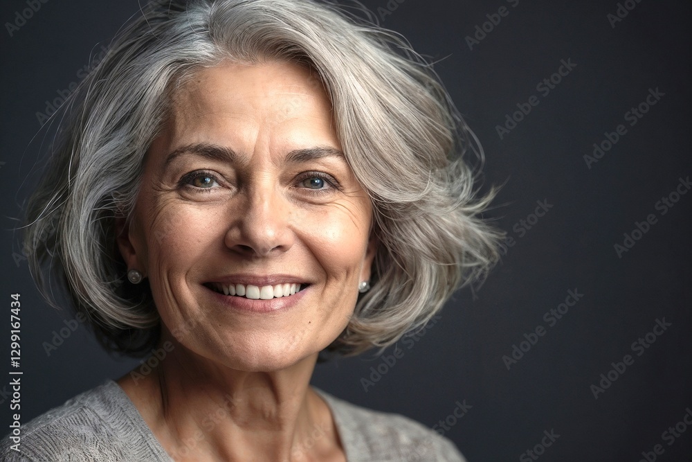illustration amazing aged smiling woman on gray background illustration amazing aged smiling woman on gray background