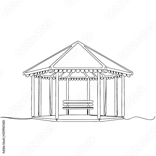 Gazebo Line Art Minimalistic Outdoor Pavilion Vector Design Illustration